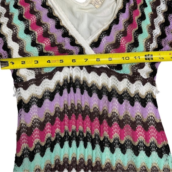 Y2k Guess Zig Zag Pattern Dress SZ Large Multicolor V-Nexk Coquette Knit GUC - Picture 6 of 8